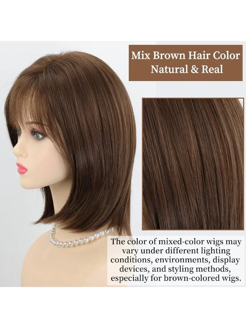 Women's Brown 12 Inch Mid Length Heat Synthetic Straight Layered Bob Wigs